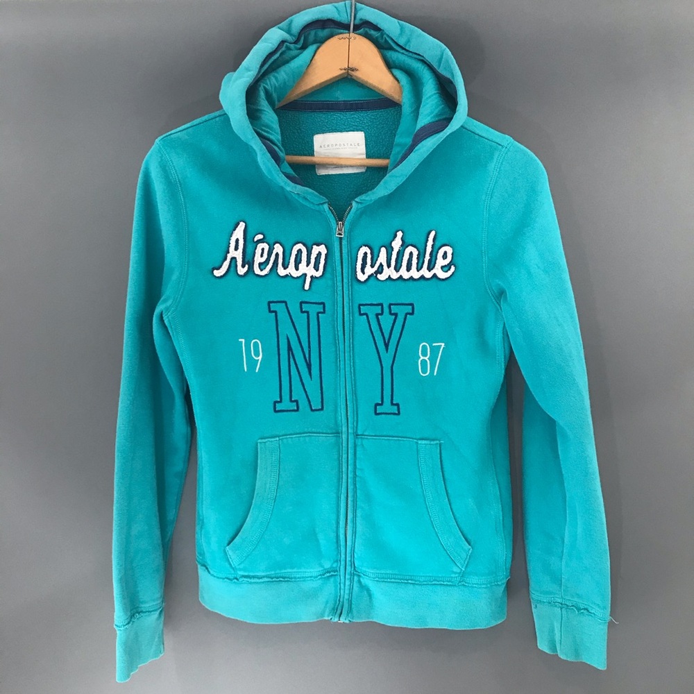 Aeropostale Womens Teal Full ZIP Hoodie, Large